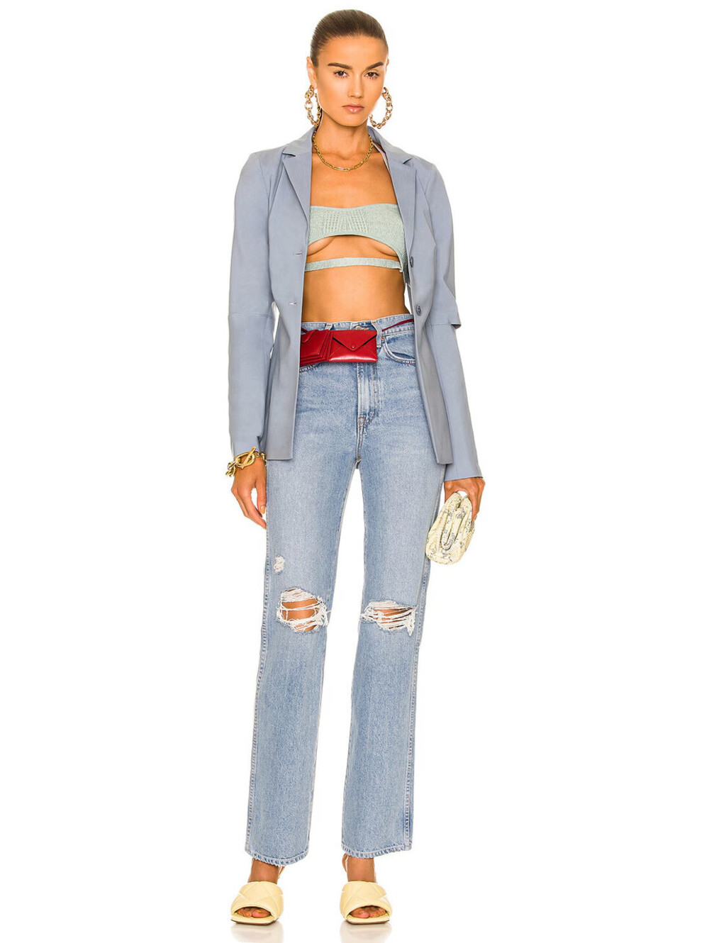 GRLFRND Sara Super High Rise Slim Straight Jeans red rock SZ 26 $215 NWT